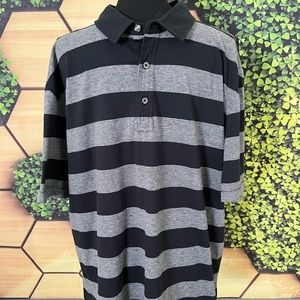 Mens Linksoul ‘Tempus Fugit’ Black & Gray Striped Golf Polo